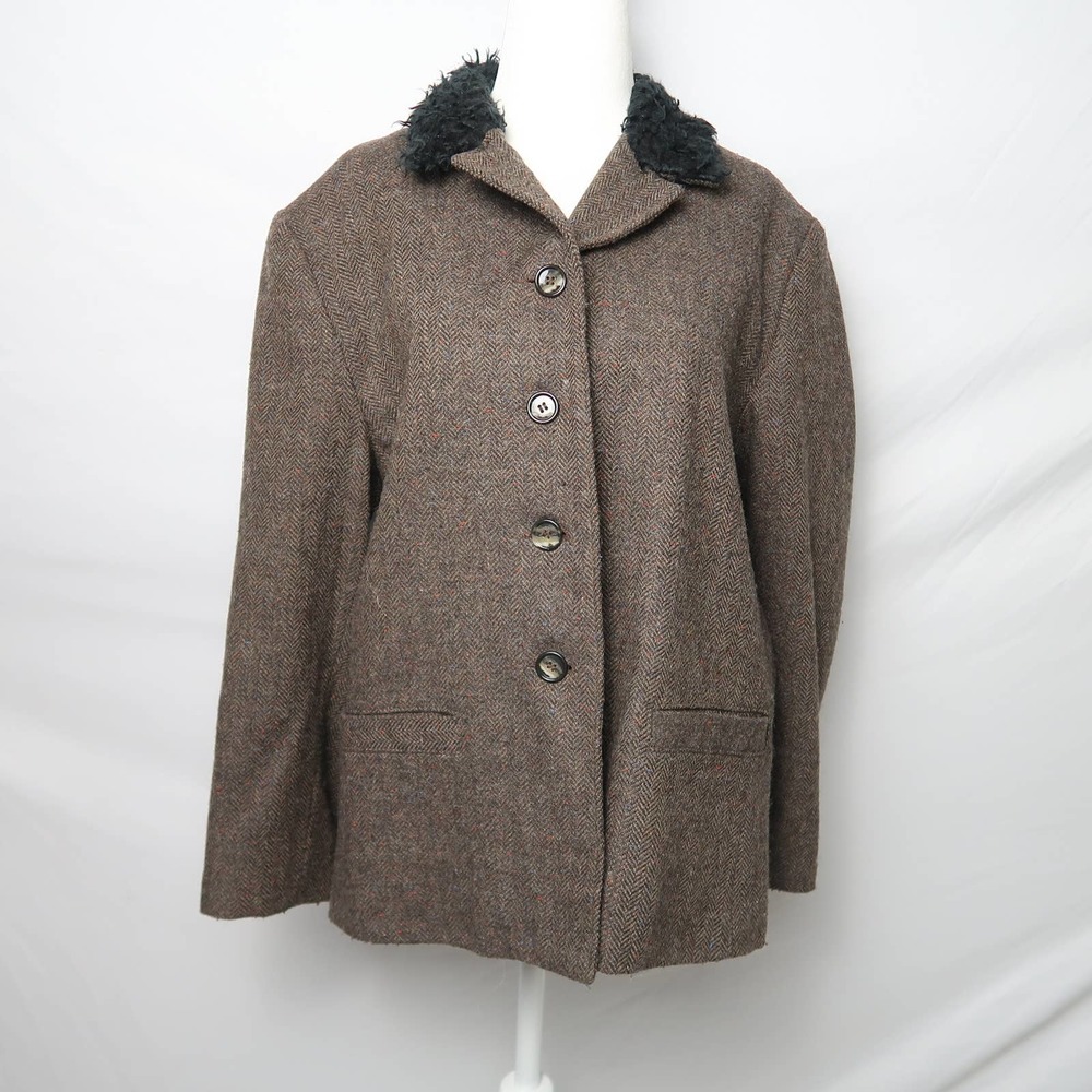 Vintage 90s Jordan & Cole brown and black herringbone wool blazer jacket L